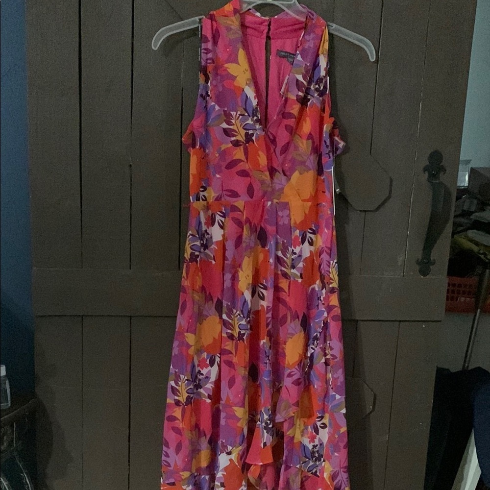 Julia Jordan Pink and Orange Plunge Maxi Sundress